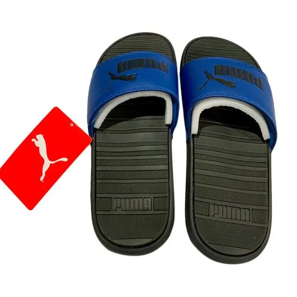 NWT PUMA AUTHENTIC COOL CAT MEN'S BLACK BLUE SLIP ON SLIDES SANDALS SIZE 7 - Picture 3 of 4